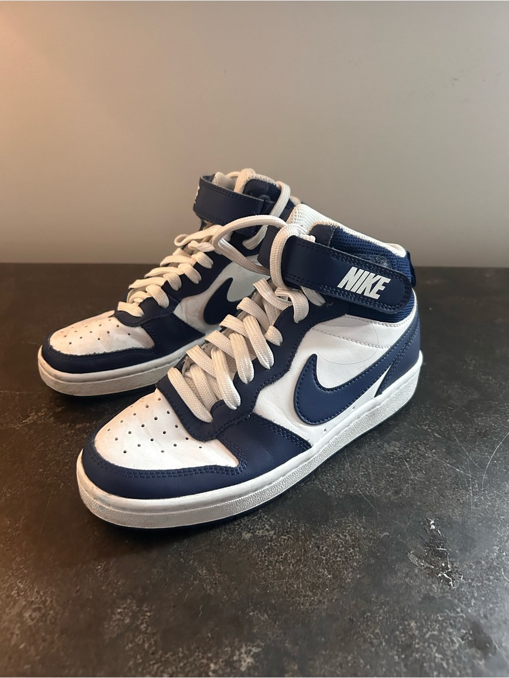 Kids Nike White and Navy High-Top Basketball Sneakers